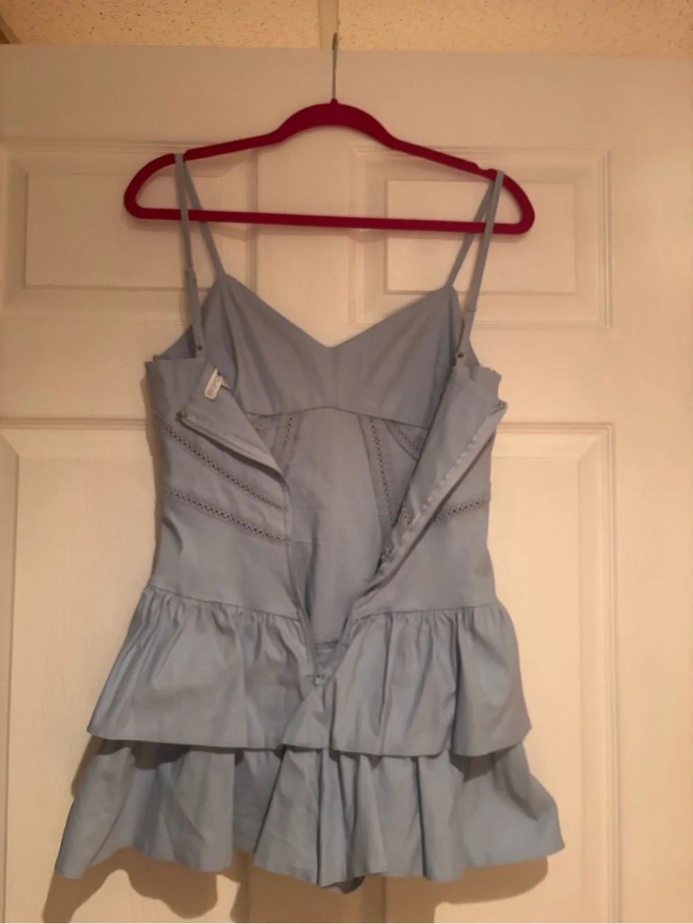 Powder Blue Ruffle Romper Women’s Summer Vacation Outfit